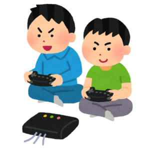 テレビゲームで遊ぶ二人